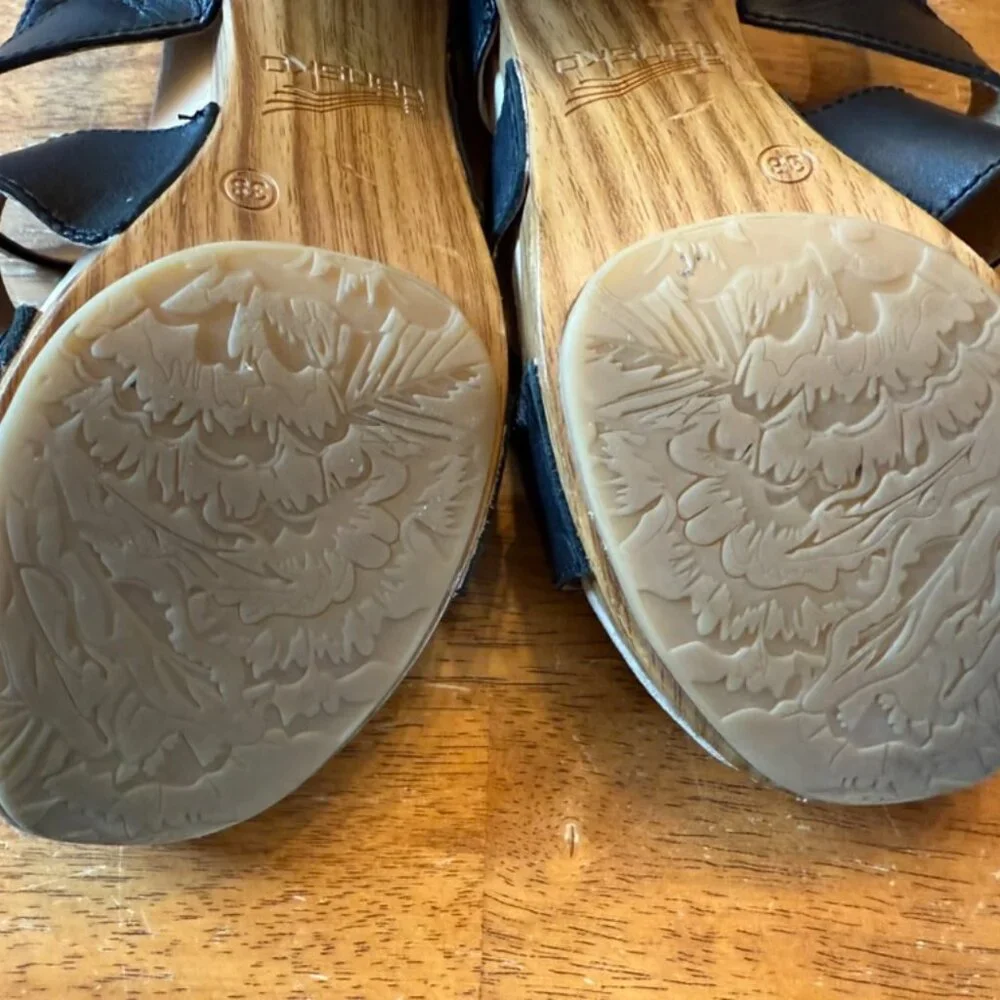 Dansko Black Leather Cutout Slingback Sandals
